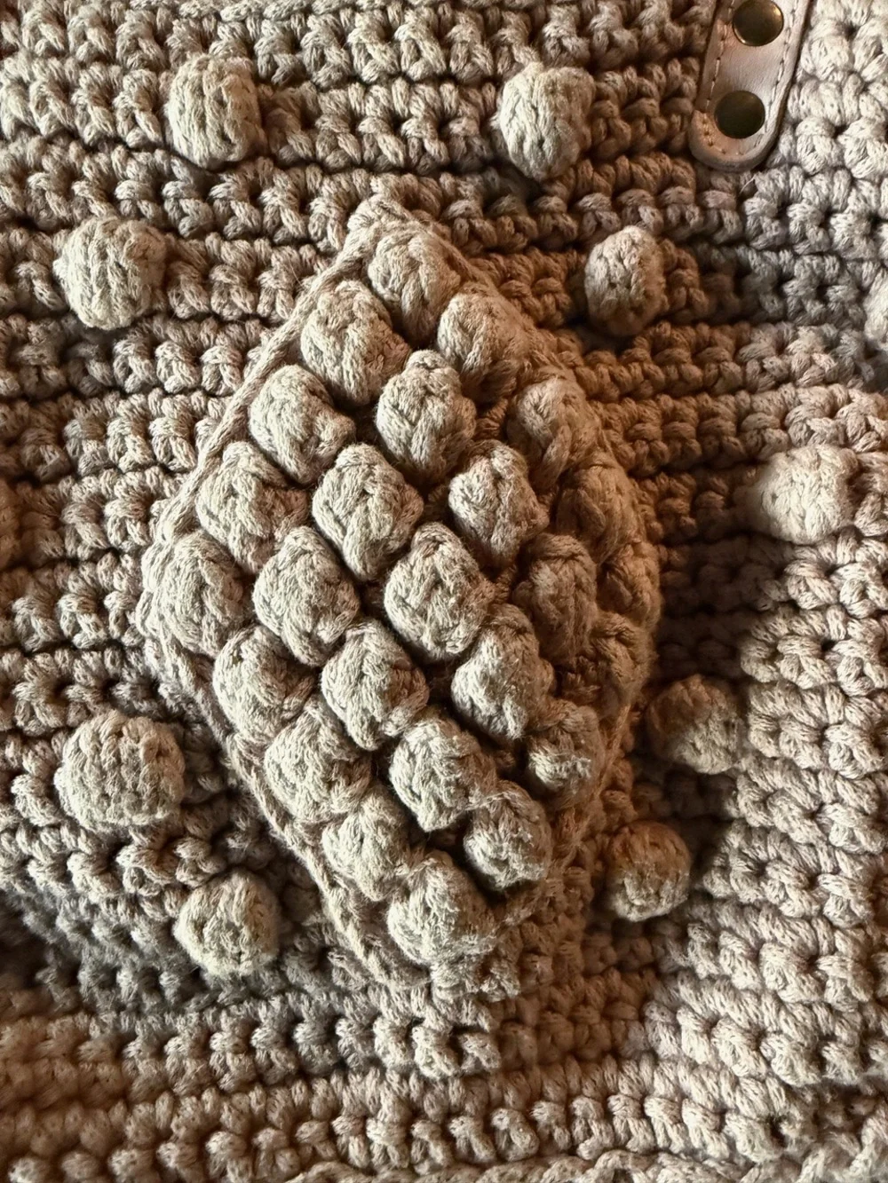 GERARD DAREL Hand-Crocheted Bubble Knit Tote Bag - Beige